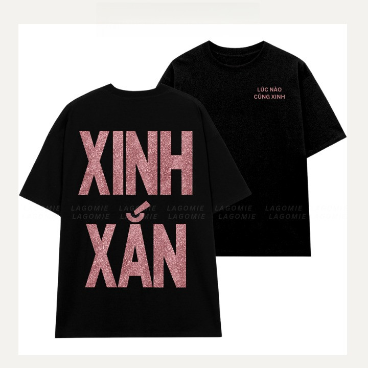 （Giao hàng 24h）Angela Áo Thun Form Rộng Cotton 100% KIM TUYẾN In Chữ XINH XẮN Tay Lỡ Nam Nữ Unisex