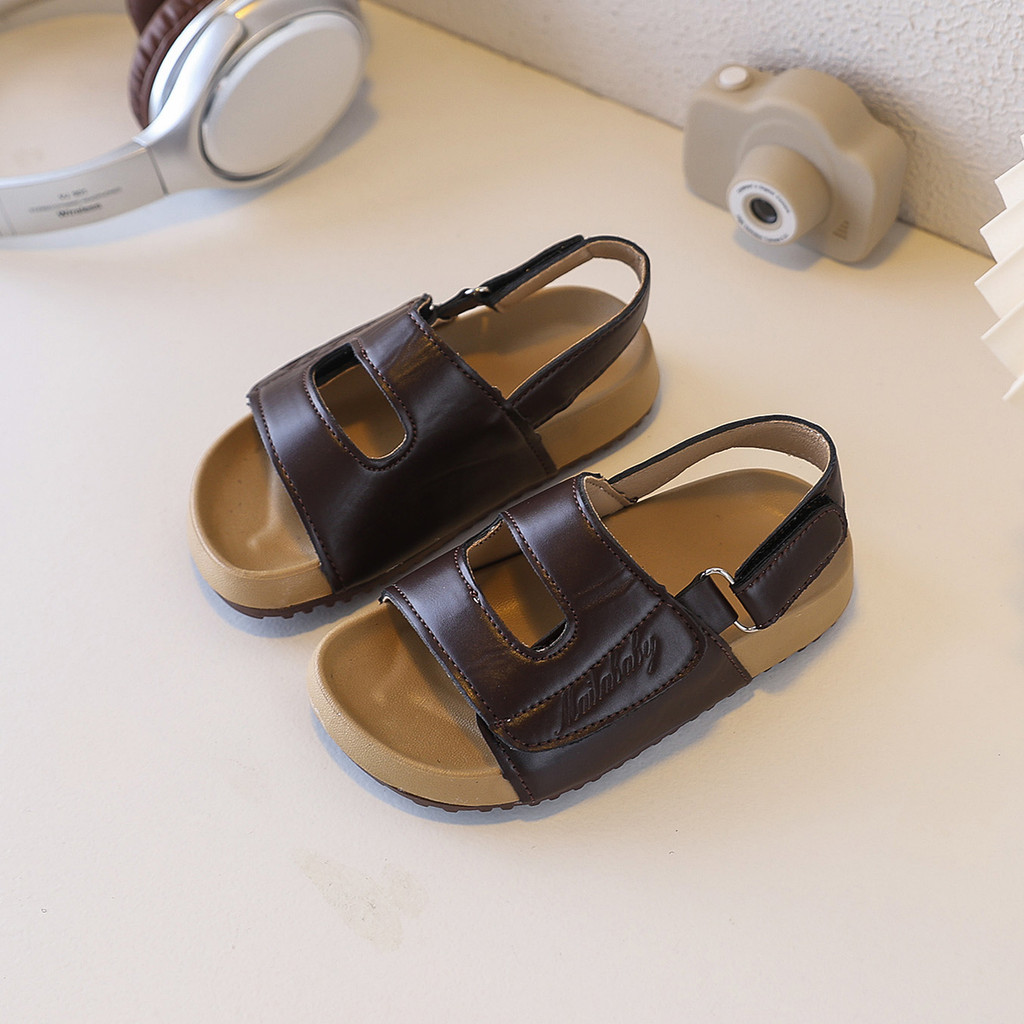 Bella Neman Giày sandal bé trai/gái da PU chữ đục, đế mềm êm chân, chống trượt mùa hè