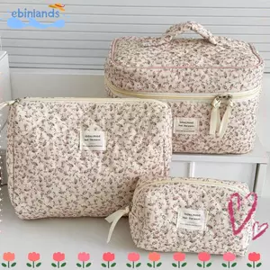 Túi đựng trang điểm hoa EBINLANDS, Vải nhung dung tích lớn Dụng cụ sắp xếp mỹ phẩm thẩm mỹ, Túi đựng đồ vệ sinh có dây kéo thời trang Bàn chải trang điểm