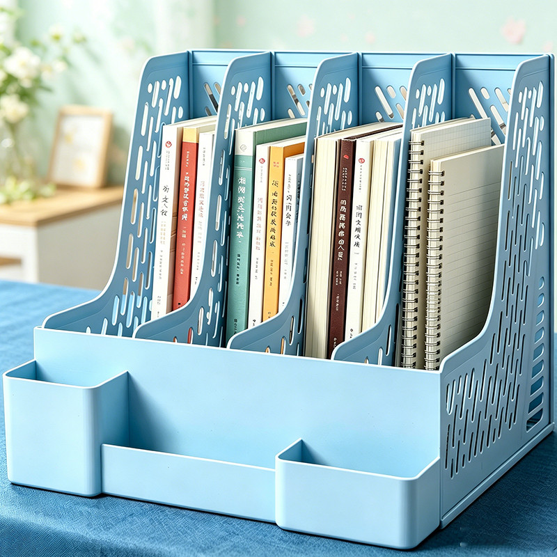 Kệ đựng tài liệu 4 ngăn để bàn đơn giản sách vở A4 lưu trữ decor văn phòng học tập nhựa cứng bền đẹp
