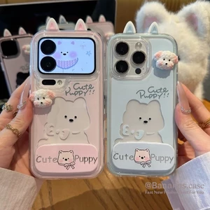 3D DIY Dễ Thương Happy Cặp Đôi Gấu Ốp Lưng Điện Thoại + Gương Đứng Cho iPhone 17 16 15 14 13 12 11 Pro Max 16 15 14 Plus