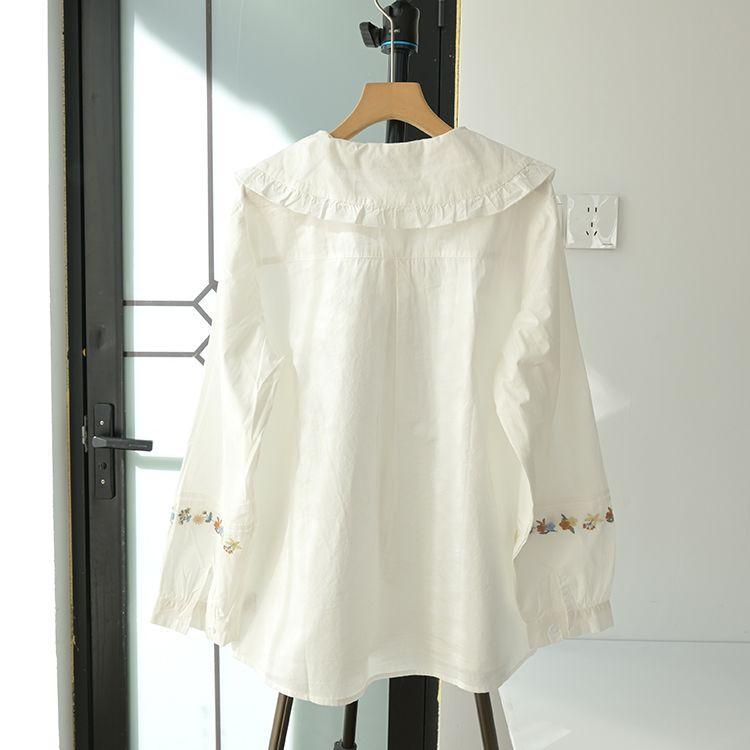 [Giảm giá trong thời gian có hạn] Áo sơ mi dài tay thêu hoa phong cách Preppy dành cho nữ
