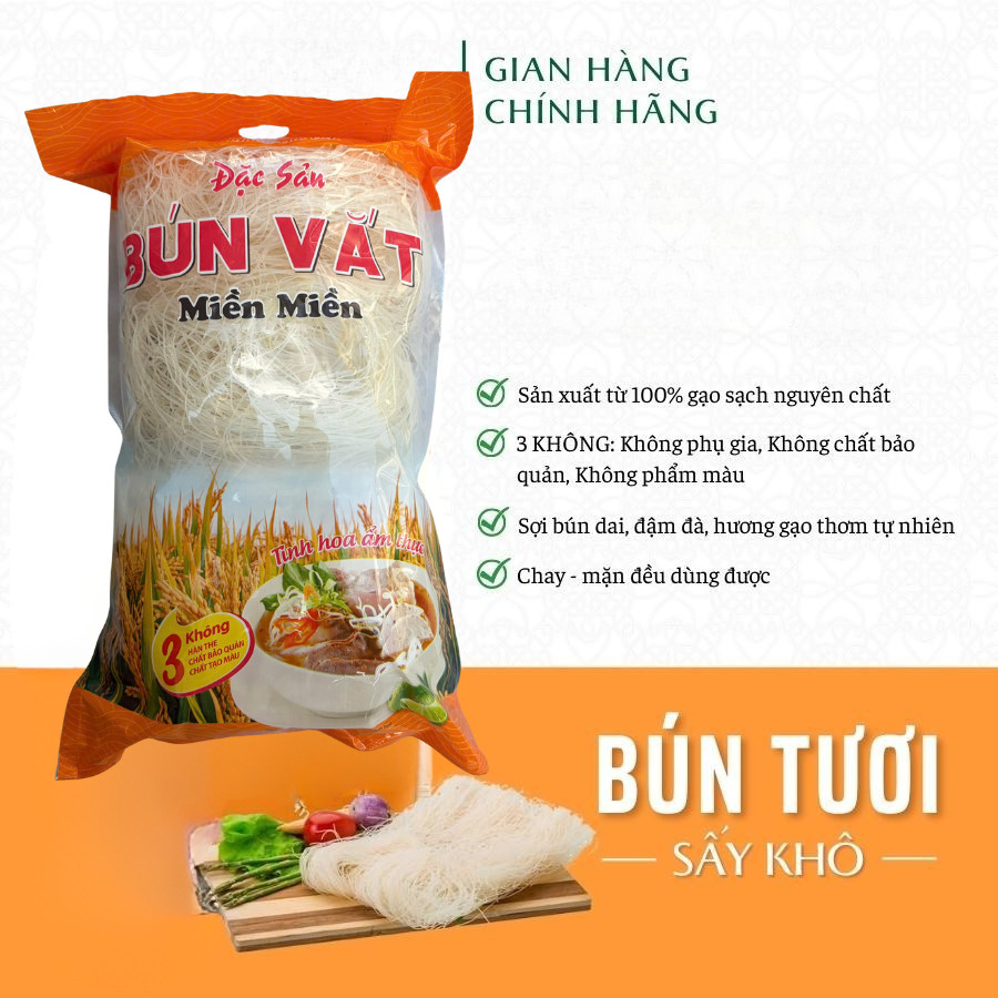 Bún Vắt Miền Miền - Bún Tươi Sấy Khô Thơm Ngon dai mềm, Làm Hoàn Toàn Từ Gạo 350g đặc sản Hải Dương