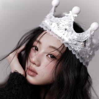 Siêu Cổ Tích Công Chúa Ngọt Ngào Bầu Không Khí Lông Trắng Bóng Vương Miện Mũ Phụ Kiện Tóc Tiệc Sinh Nhật Cô Dâu Trang Phục Ảnh Phụ Kiện Tóc FYUY