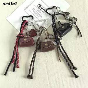 Mặt dây chuyền móc khóa SMILE, Mặt dây chuyền túi dây bện tháp nơ, thời trang với túi Mini treo trang trí mặt dây chuyền túi Ins phong cách MIU