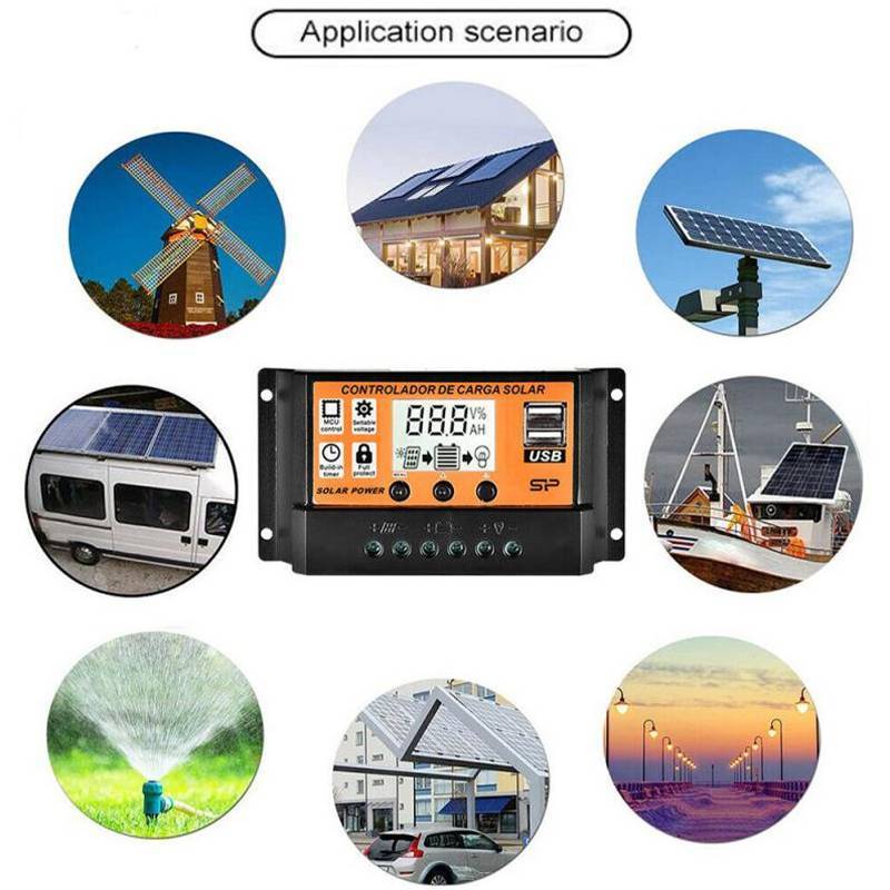 Bộ điều khiển năng lượng mặt trời LCD MUQV 12V / 24V 30A 20A 10A Bộ điều chỉnh sạc năng lượng mặt trời Bộ sạc pin PWM Màn hình LCD USB kép 5V 2.5A Đầu ra MOS n