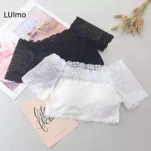 LUImo Nữ Gợi Cảm Ren Tắt Vai Crop Tops Có Miếng Lót Áo Bralette Tay Ngắn Camisoles SBS