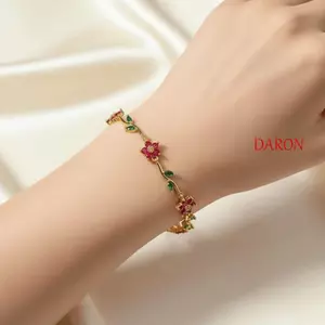 Vòng tay kim cương giả hoa DARON, Trang sức cổ tay lá xếp chồng lên nhau thanh lịch sáng bóng, Ánh sáng sang trọng nhiều màu sắc tinh tế mạ vàng Zircon Dây chuyền tay
