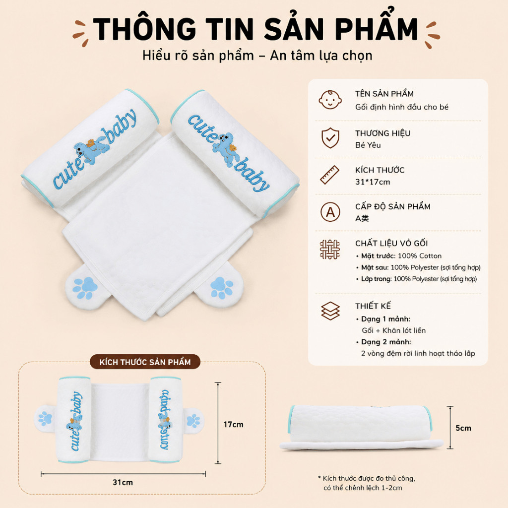 Gối Chặn Định Hình Đầu Cho Bé 0-18M, Gối Chống Chống Méo Đầu, Bẹp Đầu Trẻ Sơ Sinh Hạt Kê Tự Nhiên Cao Cấp, Cố Định Dáng