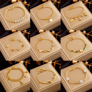 Niche Thiết Kế Ánh Sáng Sang Trọng Sang Trọng Sang Trọng Phù Hợp Với Mạ Vàng Bướm Ngọc Trai Hoa Kim Cương Phụ Kiện Vòng Tay Thời Trang OL Vòng Tay26052601
