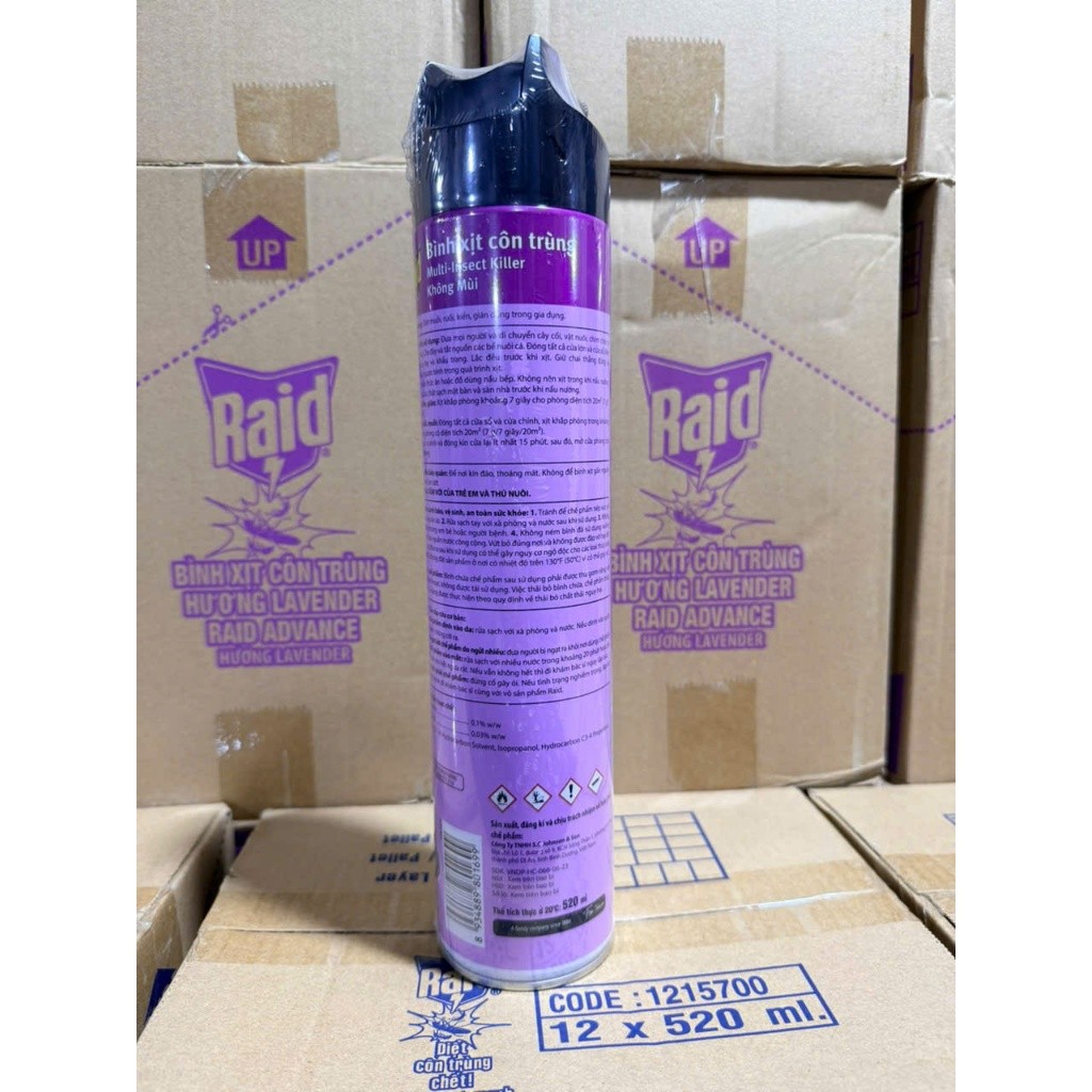 Bình xịt côn trùng Raid hiệu quả trong vòng 24h 520ML tặng 1 gói nui Merkong 90g