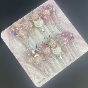 Nguyên Chất Handmade Ba Chiều Cao Cấp Cá Tính Đầy Hoa Đeo Móng Tay Công Nghiệp Nặng Đeo Kính Nhấp Nháy Kim Cương Tính Khí