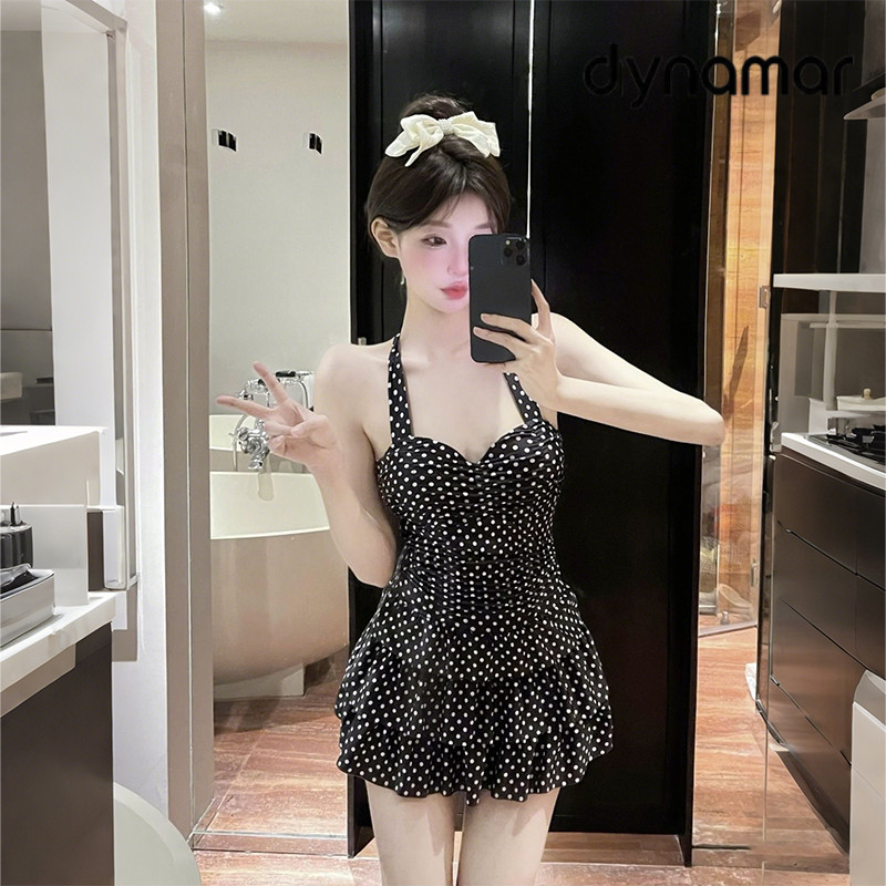 【dynamar】Đồ bơi dây quai chấm bi dành cho nữ mùa hè phong cách hàn quốc hở lưng Áo tắm một mảnh