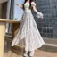 Váy có viền không đều phong cách Retro Mori dành cho nữ mùa hè Phong cách kỳ nghỉ xẻ hoa Váy chữ A dài vừa phải