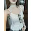 Phong cách Hàn Quốc Chấm Bi Xù Viền Nguyên Chất Desire Phong Cách Sling Áo Vest Gợi Cảm Ngọt Ngào Nữ Mùa Hè Có Miếng Lót Ngực Tích Hợp Top