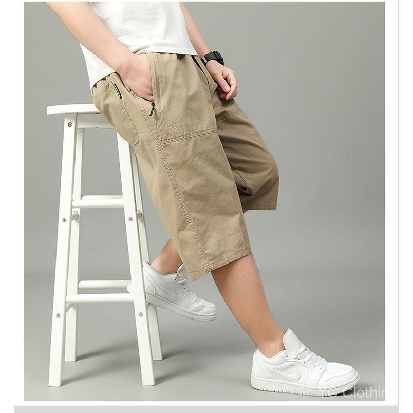 Quần crop vừa vặn cotton nguyên chất, màu trơn, dây rút và dây kéo, thoáng khí và thấm ẩm cho mùa hè ASUW
