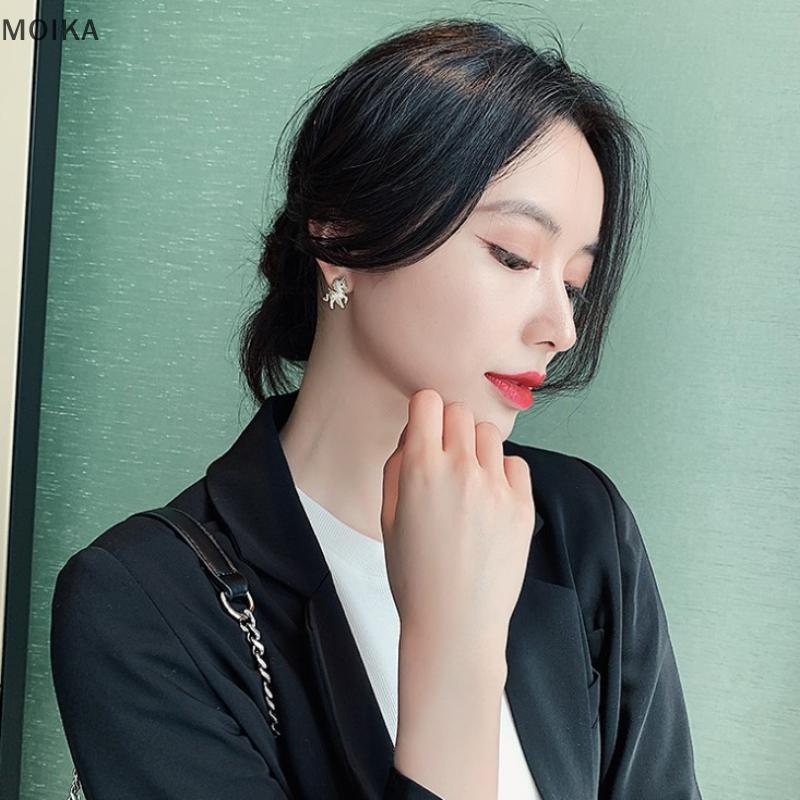 MOIKA Mới Dễ Thương Động Vật Bông Tai Dành Cho Nữ Tính Khí Ngựa Kim Cương Giả Tai Bé Gái Sinh Nhật Trang Sức VN