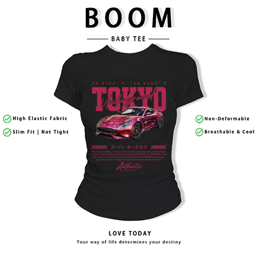 BOOM Áo Baby Tee Nữ Cotton Ôm Body-Áo Thun Ngắn Tay Y2K In Hình PhongCách Mùa Hè, Cổ Tròn Hàng Đầucách hàn quốc phong&39
