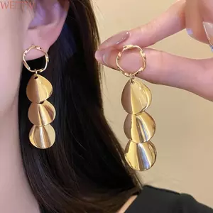 Bông tai tua rua tròn WEETW, Bông tai thả kim loại cá nhân bằng sắt, Tính khí tròn Trang sức thời trang Mặt dây chuyền tai Du lịch