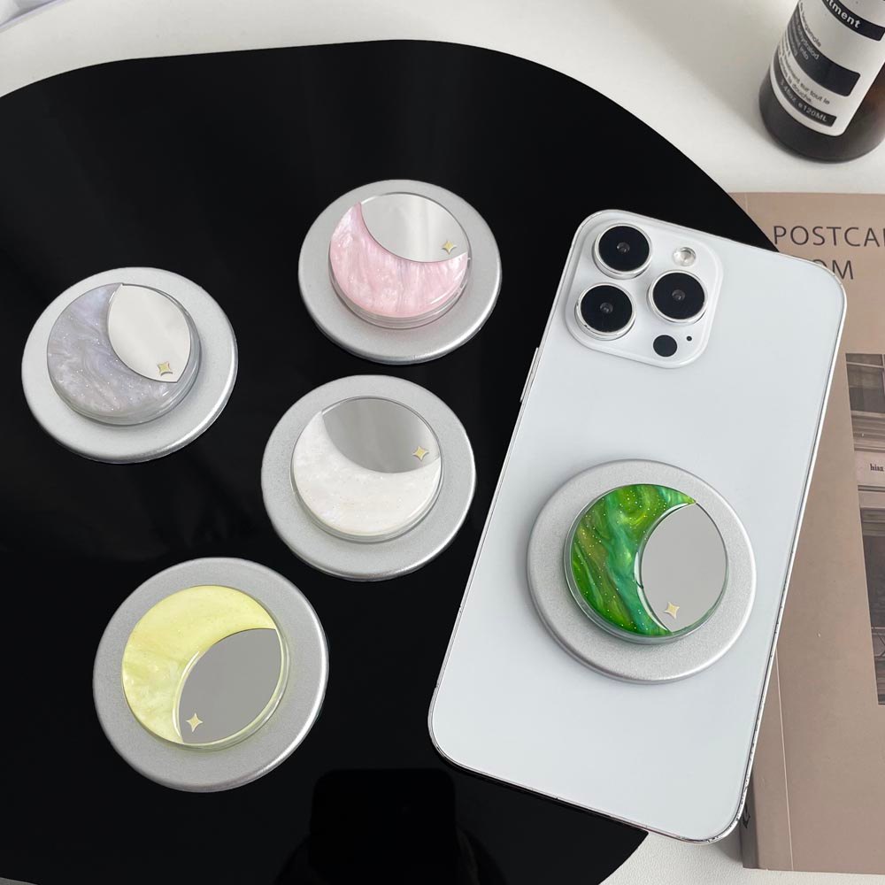 Popsocket Gương Họa Tiết Lưỡi Liềm Nam Châm Có Thể Gập Lại Giá Đỡ Điện Thoại Nam Châm