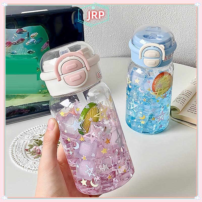 JRP Bình Nước Dễ Thương Có Ống Hút Nhựa Di Động Bật Lên Nắp Cốc Nước Cho Trẻ Em Kawaii Chai Nước Chống Rò Rỉ Bình Uống Dễ Thương JRP