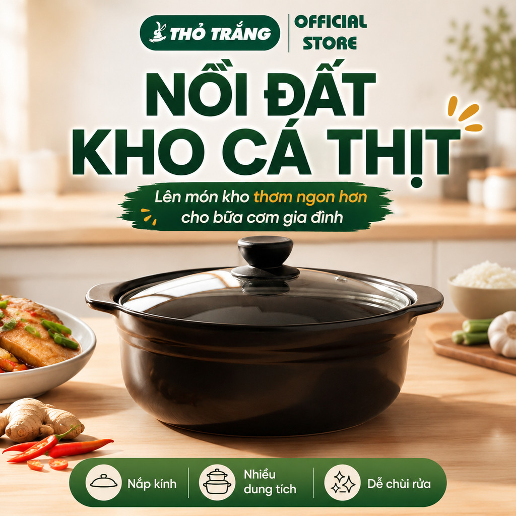 Nồi đất sứ tráng men cao cấp nắp kính kho thịt, kho cá 0.5L 1L, 1.5L, 2L
