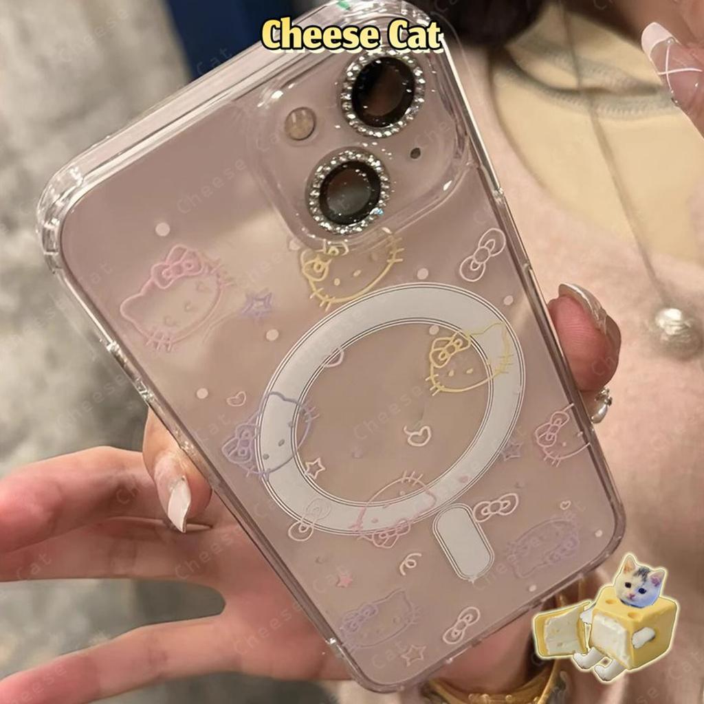 Ốp điện thoại từ tính trong suốt hình mèo Kitty đơn giản cho iPhone 14 13 15 16 17 Pro Max 11 12 Pro Xs Max XR 7 Plus