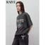RAIVE Mùa Hè Nữ Cổ Tròn Tay Ngắn In Hình Retro Xám Áo Thun Thời Trang 0602