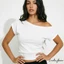 Áo thun trễ vai nữ Áo crop top ngắn tay màu trơn cho mùa hè