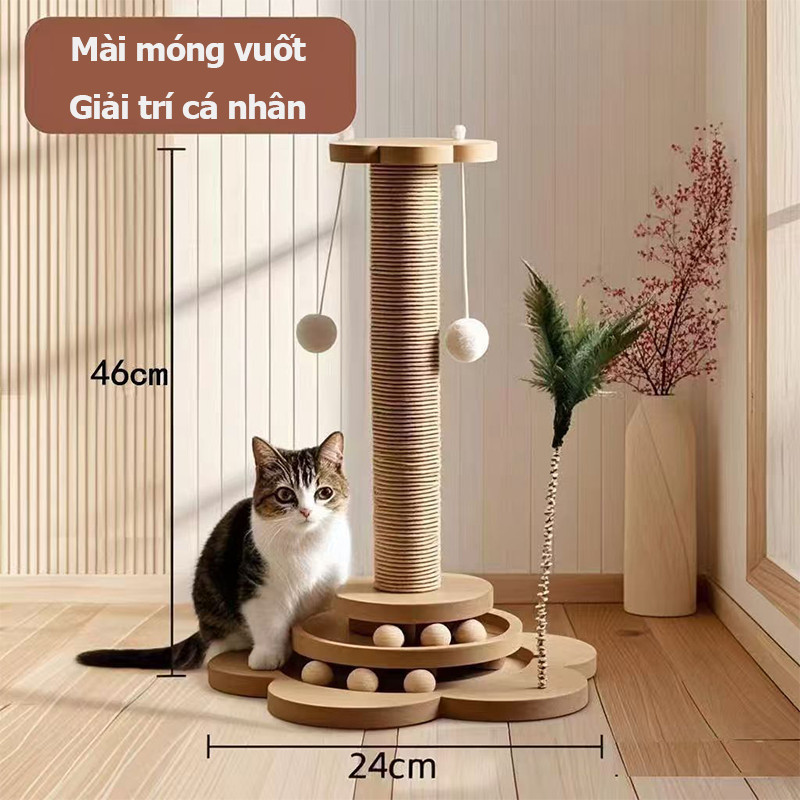 Trụ cào móng kèm đồ chơi bóng,5 trong 1,Giúp mèo cào móng và vui chơi thỏa thích,Giá leo mèo, có lông vũ