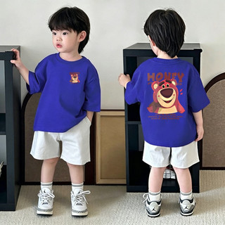 Áo thun trẻ em in gấu dâu Lotso hai mặt chất cotton mềm mại mùa hè cho bé trai bé gái