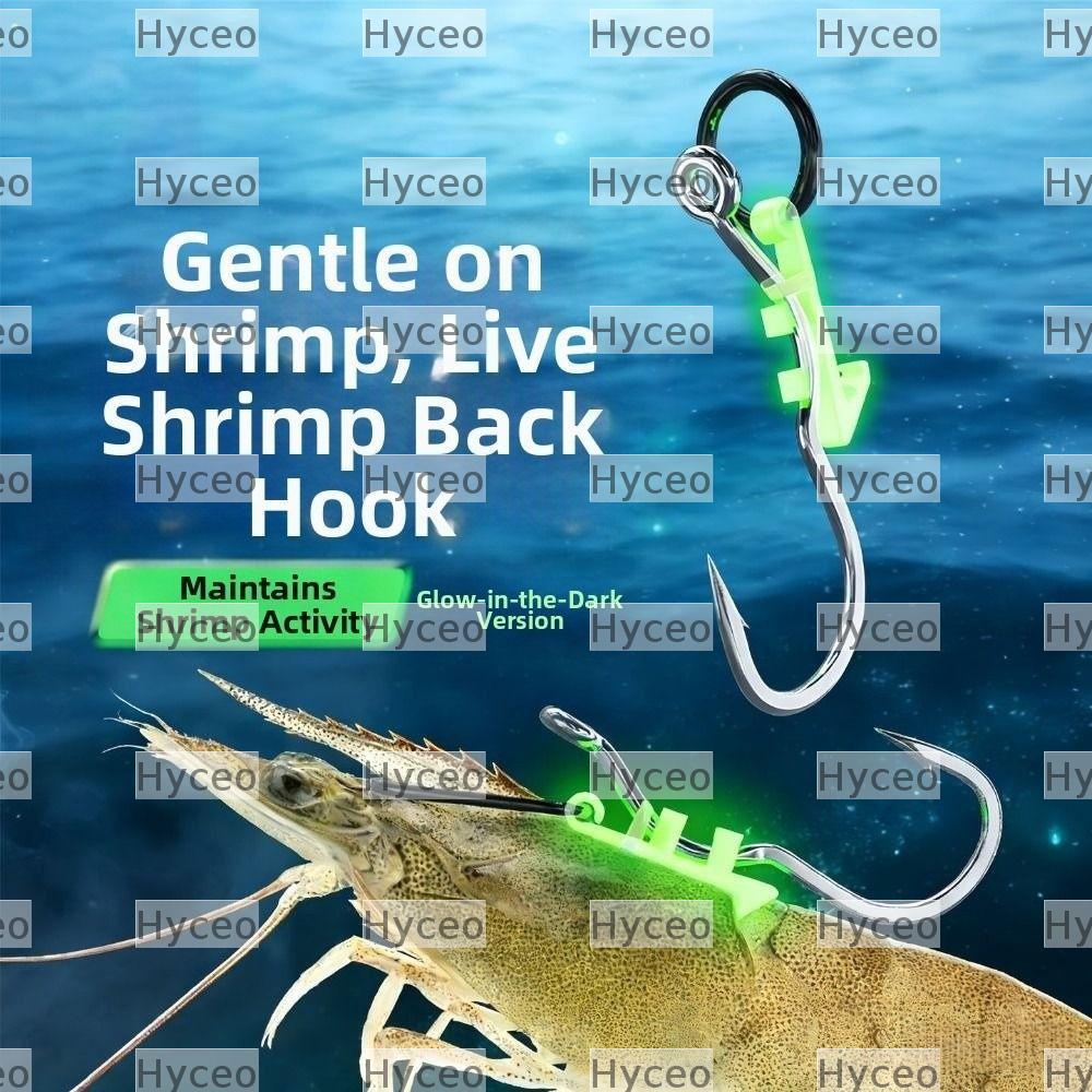HYCEO 5Pcs Luminous Live Shrimp Hooks, Stainless Anti-entanglement Luminous Bait Fixed Holder Set, Durable No Unhooking Sharp Barbed Anti Slip String Hook for Fishing Accessories