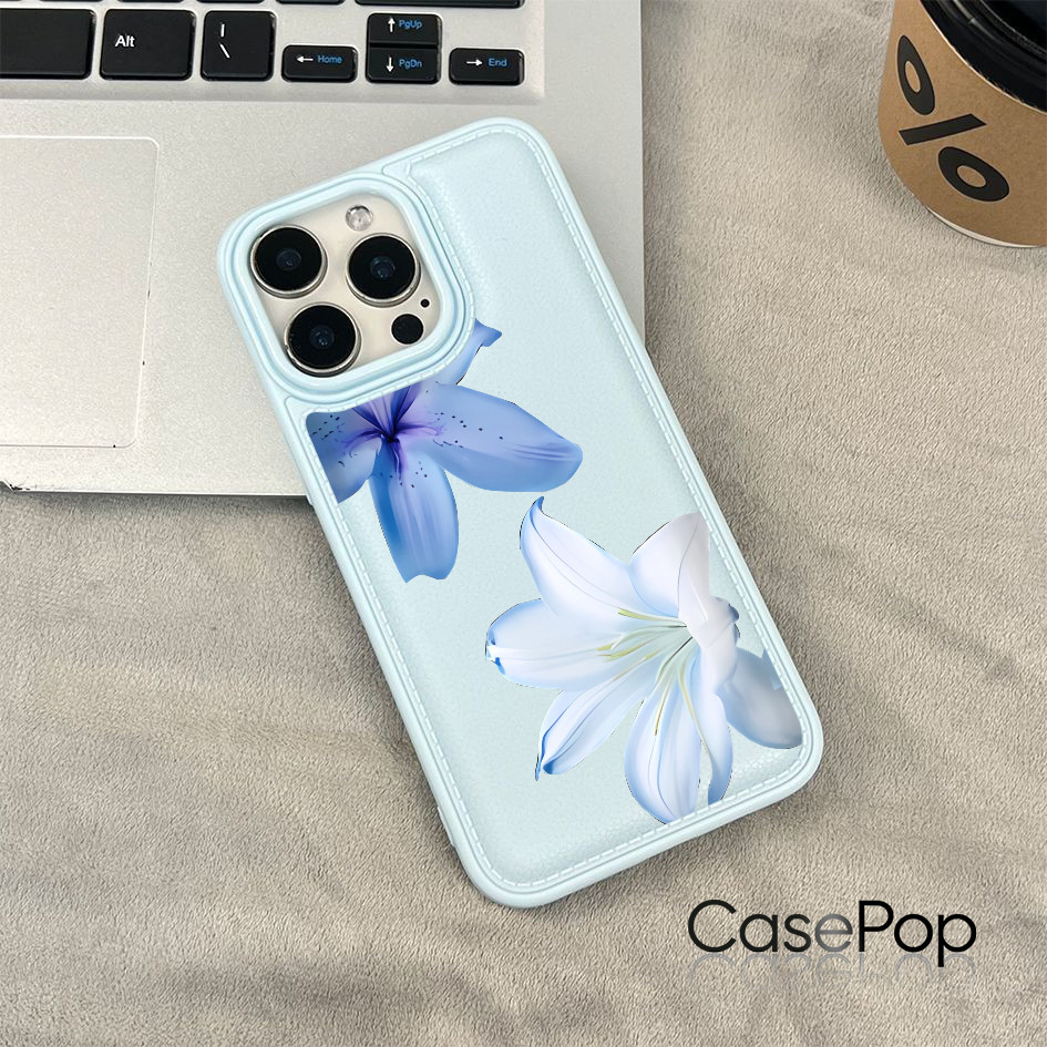 Ốp điện thoại họa tiết hoa ly xanh cho iPhone 17/16 Pro Max/15/14/13/12/11
