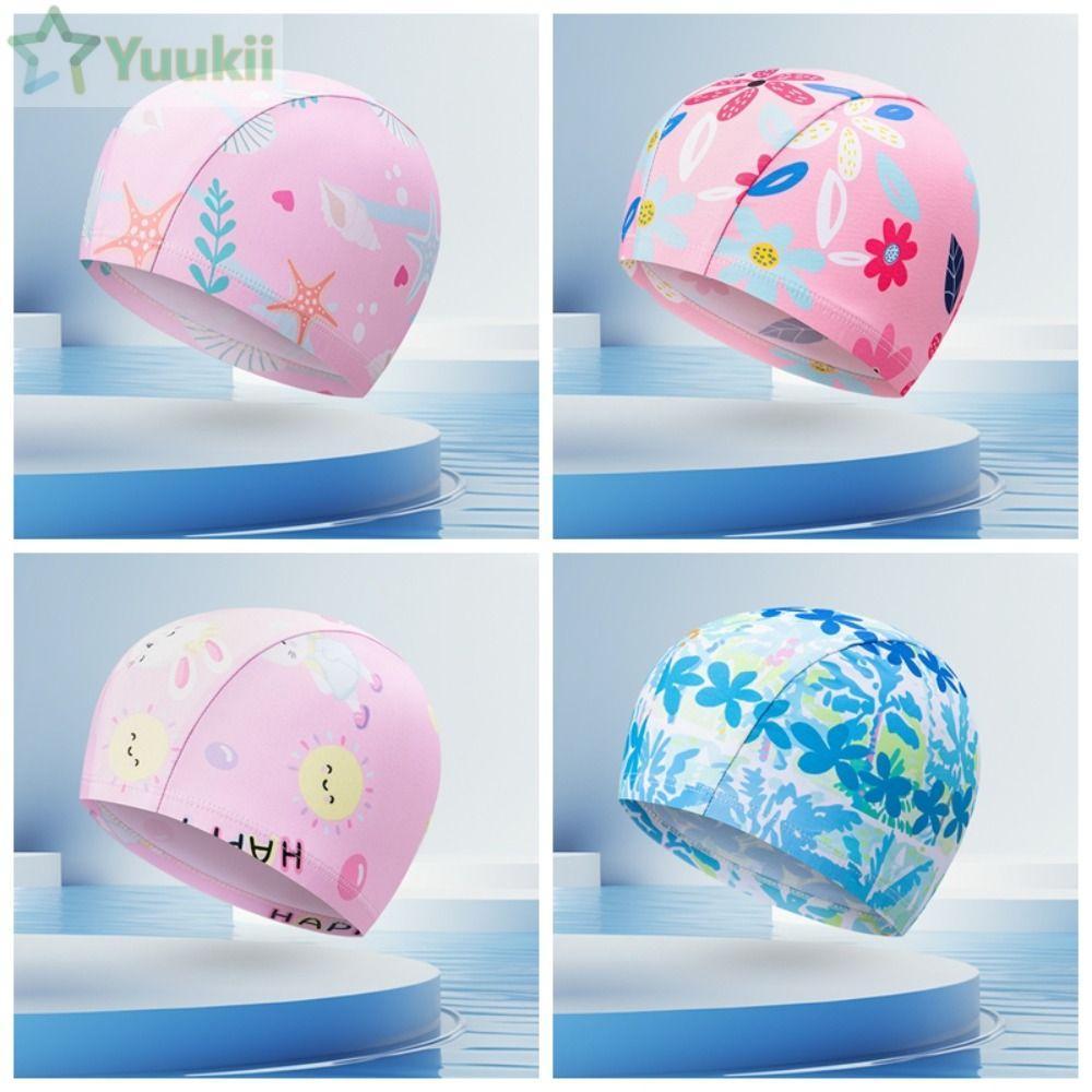 Mũ Bơi YUUKII, Mũ Bơi In Hình Hoạt Hình Polyester, Thoải Mái Độ Đàn Hồi Cao Chống Thấm Nước Trẻ Em Mũ Bơi Bé Gái