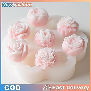 khuôn làm bánh 7 Trong 1 Hoa Silicone Khuôn 3D Rose Peony Cho Bánh Sô Cô La Nến Xà Phòng Nhựa