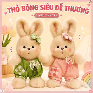 Búp Bê Thỏ Cao Cấp – Chất Liệu Lông Tơ Thỏ Mềm Mại, Có Quần áo Thay đổi, Quà Sinh Nhật Cho Bé Gái Yêu Thích Búp Bê