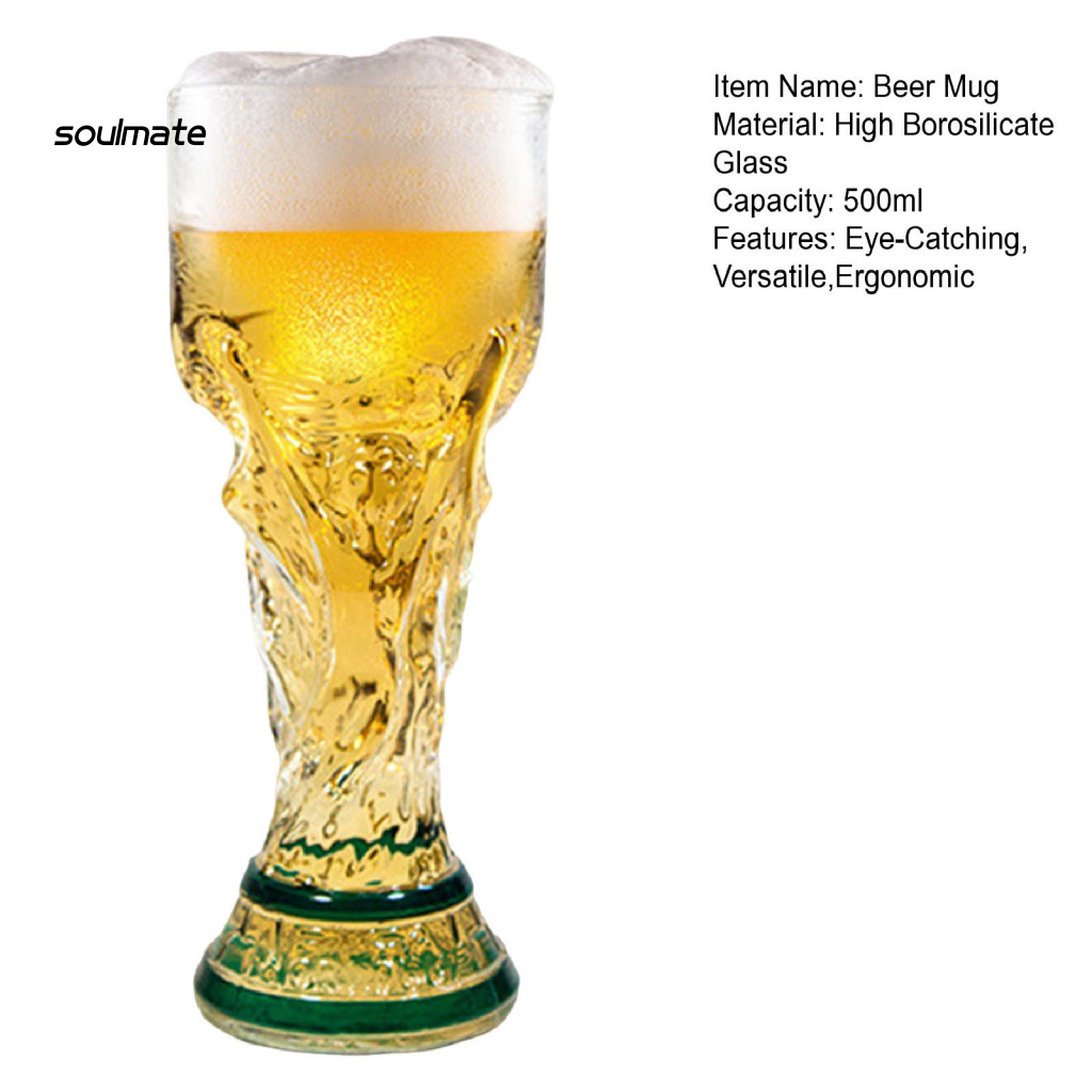 Cốc thủy tinh uống bia 500ml – thiết kế cúp vô địch, quà tặng thể thao cho người hâm mộ bóng đá