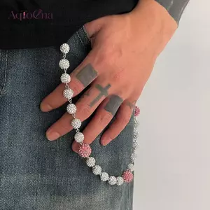 AqToCna Bông Tai Kẹp Đường Phố Kim Cương Giả Móc Khóa Ví Dây Xích Dành Cho Nam Hip Hop Quần Hipster Quần Jeans Dây Xích Ro Phụ Kiện Trang Sức AqToCna