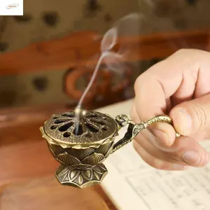 ZENZON Sen Tay Bếp, Hợp Kim Retro Đồng Hương Đốt, Nhà Đồ Trang Trí Cổ Điển Nhỏ Rỗng Ra Có Nắp Kim Loại Censer Yoga Studio