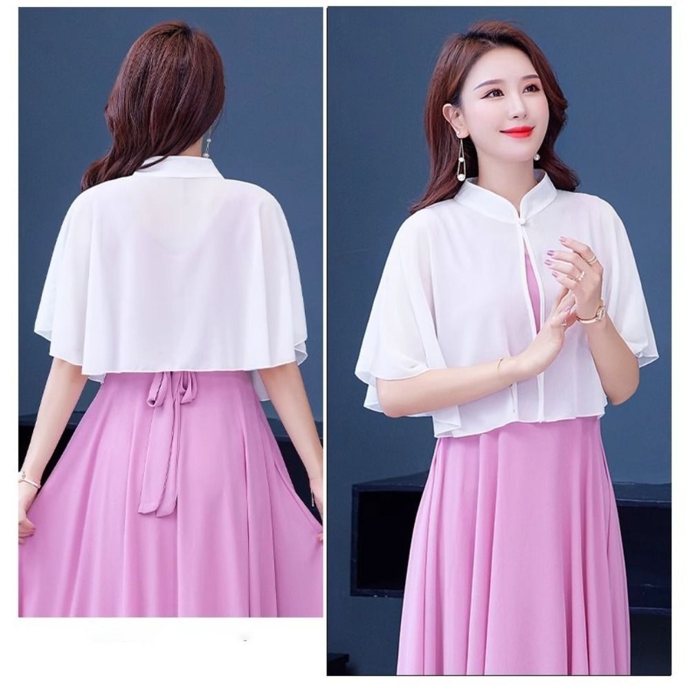 Khăn choàng voan NKSFX, Áo choàng cô dâu dáng rộng thoáng khí, Áo choàng ngắn nhiều màu voan Poncho nữ