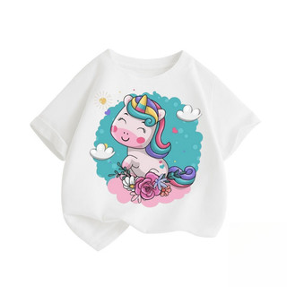 Áo thun bé gái mẫu mới Unicorn Áo phông bé gái chất cotton Mềm mịn Thoáng mát Dễ thương