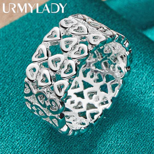 URMYLADY Bạc 925 Trái Tim Rỗng 7-10 # Nhẫn Nữ Cưới Quyến Rũ Đính Hôn Trang Sức Thời Trang