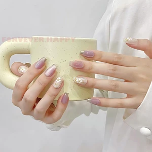 10 Chiếc Ngắn Chuyển Màu Hồng Đá Hoa Gel Móng Tay Cho Móng Tay Mắt Mèo Handmade