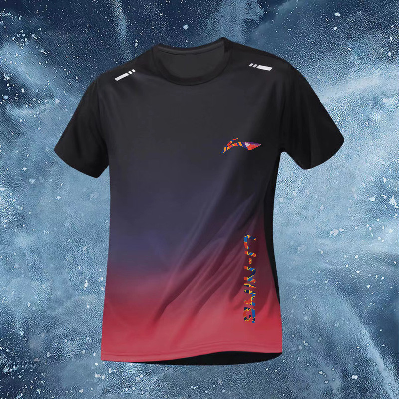 Áo thun thể thao Li Ning mùa hè nhẹ dáng rộng thể thao gradient tay ngắn thể thao chạy bộ và chạy trường tập thể dục cổ tròn khô nhanh quần áo