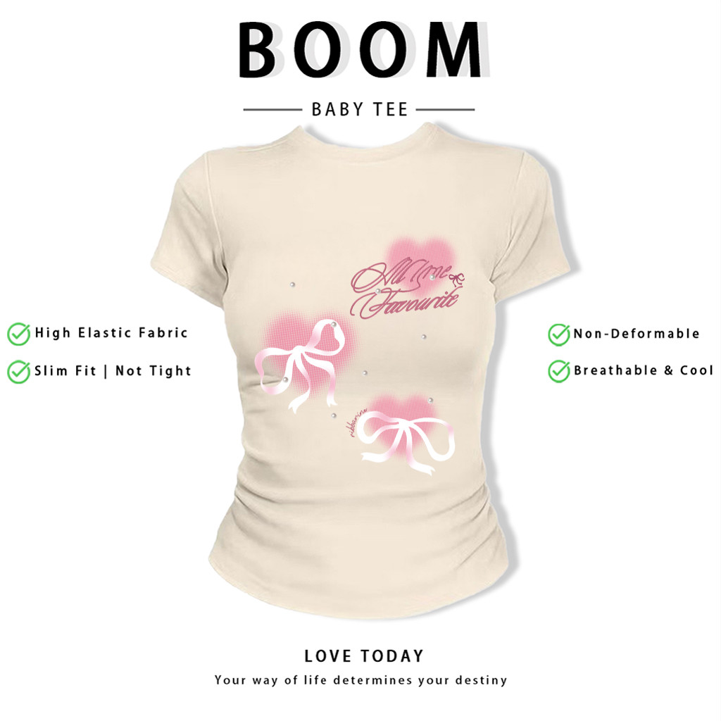 BOOM Áo Baby Tee Nữ Cotton Ôm Body-Áo Thun Ngắn Tay Y2K In Hình PhongCách Mùa Hè, Cổ Tròn Hàng Đầucách hàn quốc phong121