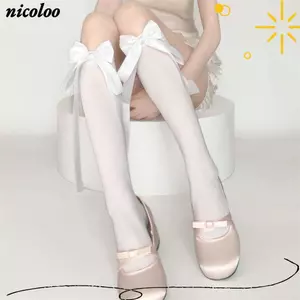 Tất ống giữa NICOLOO Nơ, Tất bắp chân vừa vặn chống trượt thoải mái, Vớ cao đến đầu gối Lolita ngọt ngào thoáng khí Phụ kiện nữ