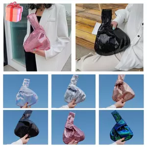 Túi đeo tay lấp lánh GAVESTO, Túi thắt nút cổ tay phong cách Hàn Quốc dung tích lớn, Túi xô màu trơn di động dành cho nữ