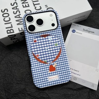 Ốp bảo vệ chân đế hình trái tim họa tiết kẻ sọc xanh cho iPhone 11 12promax 13pro15pro 15promax 14 14promax 14pro 16 pro max 16 plus 17 17promax ốp lưng hai trong một