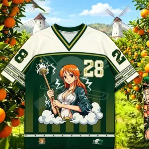 2026 Retro One Piece Series Hoạt Hình Cổ Chữ v Áo Thun Tay Ngắn In Hình Rời Thường Ngày Hàng Đầu