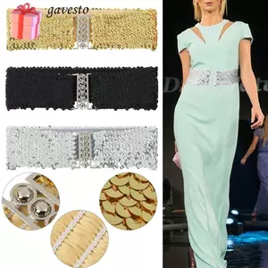 GAVESTO Sequin Thắt lưng đàn hồi rộng dành cho nữ Cinch Váy nữ thường ngày Cummerbands